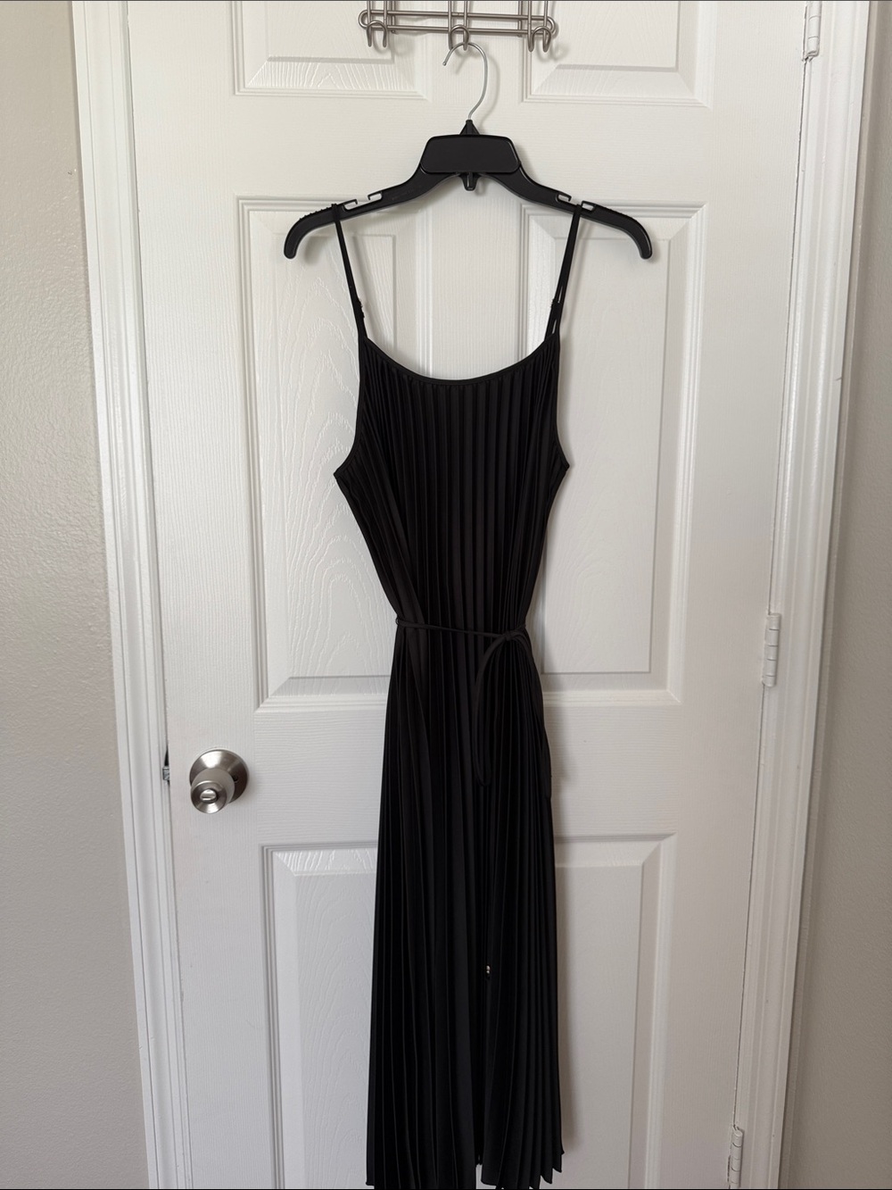Sam Edelman Black Pleated Midi Dress with Tie Waist